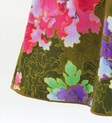 Kids Japan Fabric Long Sleeve Dress with Peony Print / Khaki / JWp007ka