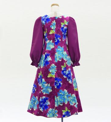 Kids Japan Fabric Long Sleeve Dress with Peony Print / Purple / JWp007pu