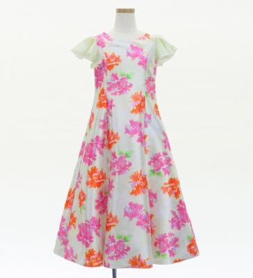 Kids Japan Fabric Long Dress with Peony Print / Beige / JWp008be