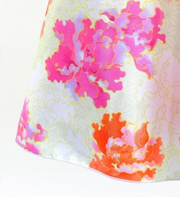 Kids Japan Fabric Long Dress with Peony Print / Beige / JWp008be