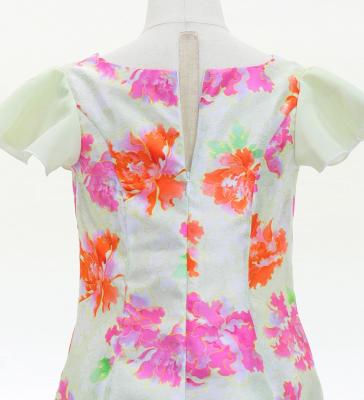 Kids Japan Fabric Long Dress with Peony Print / Beige / JWp008be