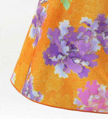 Kids Japan Fabric Long Dress with Peony Print / Orange / JWp008or