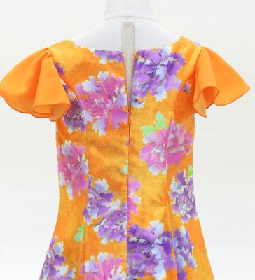 Kids Japan Fabric Long Dress with Peony Print / Orange / JWp008or