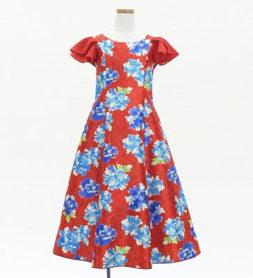 Kids Japan Fabric Long Dress with Peony Print / Red / JWp008rd