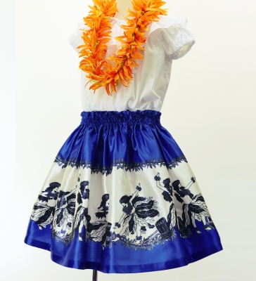 Hula Kids Shantung Pa'u Skirt with Hula Girl Print / Luxury Collection / Jp103bl