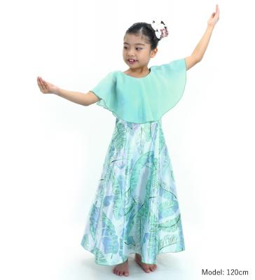 Hula Kids Cape Long Dress with Banana Leaf Print / Luxury Collection / Blue / Jp104bl
