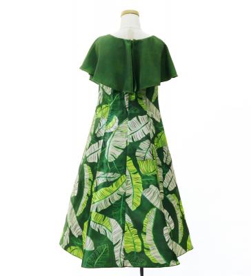 Hula Kids Cape Long Dress with Banana Leaf Print / Luxury Collection / Green / Jp104gr