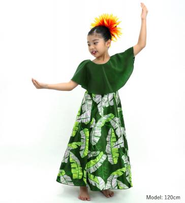 Hula Kids Cape Long Dress with Banana Leaf Print / Luxury Collection / Green / Jp104gr