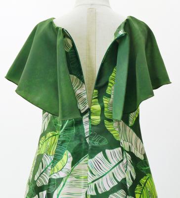 Hula Kids Cape Long Dress with Banana Leaf Print / Luxury Collection / Green / Jp104gr