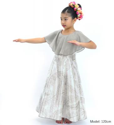 Hula Kids Cape Long Dress with Banana Leaf Print / Luxury Collection / Gray / Jp104gy