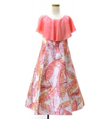 Hula Kids Cape Long Dress with Banana Leaf Print / Luxury Collection / Pink / Jp104pi