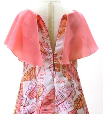 Hula Kids Cape Long Dress with Banana Leaf Print / Luxury Collection / Pink / Jp104pi