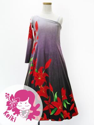 Hula Kids One Shoulder Long sleeve Dress with Lily / Luxury Collection / GRY & BLK / Jp105gybk