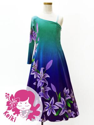 Hula Kids One Shoulder Long sleeve Dress with Lily / Luxury Collection / LBL & PPL / Jp105lblpu