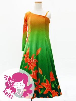 Hula Kids One Shoulder Long sleeve Dress with Lily / Luxury Collection / OR & GR / Jp105orgr