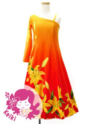 Hula Kids One Shoulder Long sleeve Dress with Lily / Luxury Collection / YEL & RD / Jp105crlgr