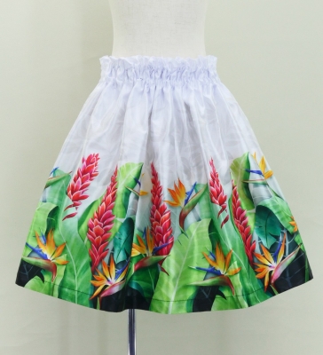 Hula Kids Shantung Pa'u Skirt with Red Ginger & Strelitzia Print / Luxury Collection / Jp107-1