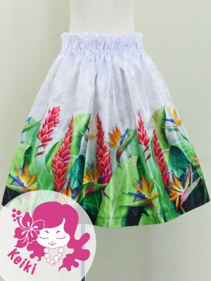 Hula Kids Shantung Pa'u Skirt with Red Ginger & Strelitzia Print / Luxury Collection / Jp107-1