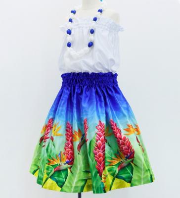 Hula Kids Shantung Pa'u Skirt with Red Ginger & Strelitzia Print / Luxury Collection / Jp107-2