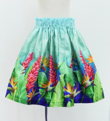 Hula Kids Shantung Pa'u Skirt with Red Ginger & Strelitzia Print / Luxury Collection / Jp107-3