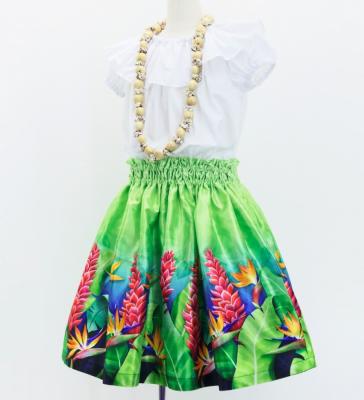 Hula Kids Shantung Pa'u Skirt with Red Ginger & Strelitzia Print / Luxury Collection / Jp107-4