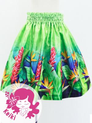 Hula Kids Shantung Pa'u Skirt with Red Ginger & Strelitzia Print / Luxury Collection / Jp107-4