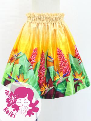 Hula Kids Shantung Pa'u Skirt with Red Ginger & Strelitzia Print / Luxury Collection / Jp107-5