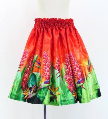 Hula Kids Shantung Pa'u Skirt with Red Ginger & Strelitzia Print / Luxury Collection / Jp107-6