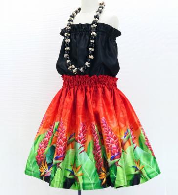 Hula Kids Shantung Pa'u Skirt with Red Ginger & Strelitzia Print / Luxury Collection / Jp107-6
