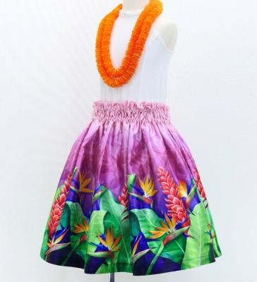 Hula Kids Shantung Pa'u Skirt with Red Ginger & Strelitzia Print / Luxury Collection / Jp107-7