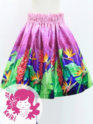 Hula Kids Shantung Pa'u Skirt with Red Ginger & Strelitzia Print / Luxury Collection / Jp107-7
