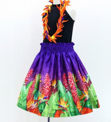 Hula Kids Shantung Pa'u Skirt with Red Ginger & Strelitzia Print / Luxury Collection / Jp107-8