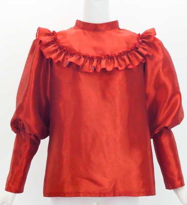 Custom Yoke Frill Balloon Sleeve Blouse with Shantung / JC109-solid