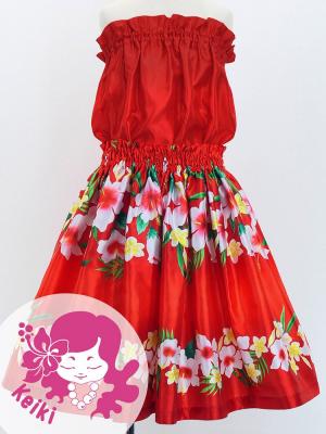 Hula Set up Keiki with Hibiscus Print / Luxury Collection / Red / Jp110rd
