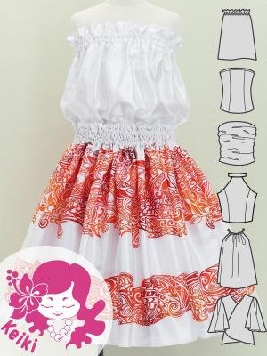 Hula Keiki Set-Up with Kahiko Print / Luxury Collection / White & Red / Jp114whrd