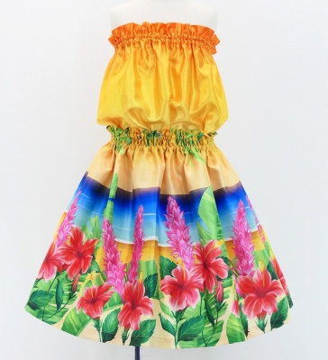 Hula Keiki Shantung Set-Up with Hibiscus Print / Luxury Collection / Jp118-1