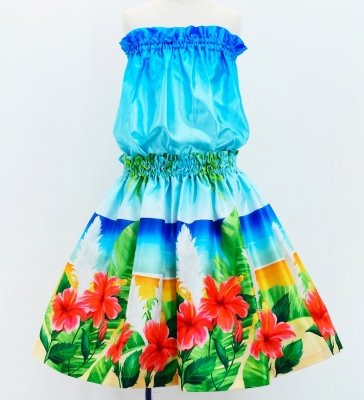 Hula Keiki Shantung Set-Up with Hibiscus Print / Luxury Collection / Jp118-2