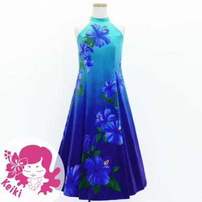 Hula Kids Long Hibiscus Dress with Velvet / Luxury Collection / Blue & Navy / Jp123blnv