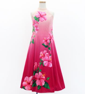 Hula Kids Long Hibiscus Dress with Velvet / Luxury Collection / Cream & Pink/ Jp123crpi