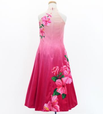 Hula Kids Long Hibiscus Dress with Velvet / Luxury Collection / Cream & Pink/ Jp123crpi