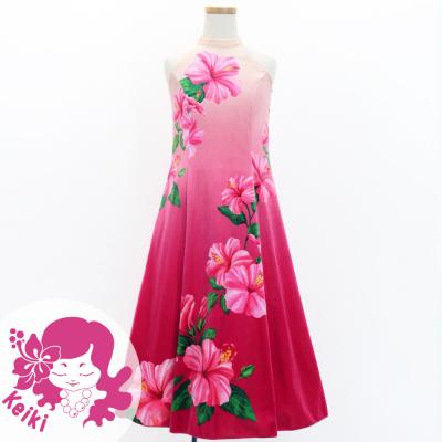 Hula Kids Long Hibiscus Dress with Velvet / Luxury Collection / Cream & Pink/ Jp123crpi