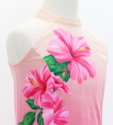 Hula Kids Long Hibiscus Dress with Velvet / Luxury Collection / Cream & Pink/ Jp123crpi