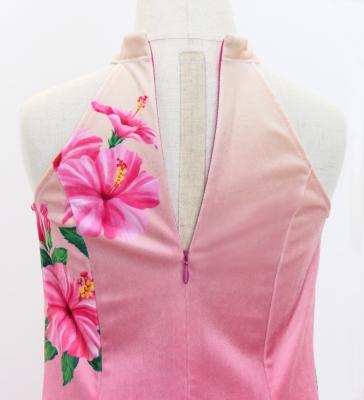 Hula Kids Long Hibiscus Dress with Velvet / Luxury Collection / Cream & Pink/ Jp123crpi
