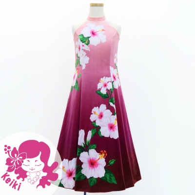Hula Kids Long Hibiscus Dress with Velvet / Luxury Collection / Light Pink & Wine / Jp123lpiwi