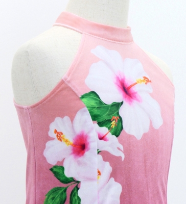Hula Kids Long Hibiscus Dress with Velvet / Luxury Collection / Light Pink & Wine / Jp123lpiwi