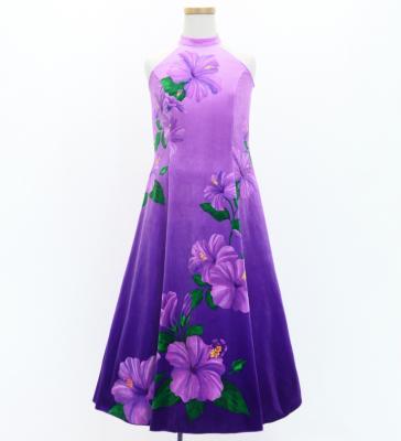 Hula Kids Long Hibiscus Dress with Velvet / Luxury Collection / Lavender & Purple / Jp123lvpu