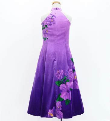 Hula Kids Long Hibiscus Dress with Velvet / Luxury Collection / Lavender & Purple / Jp123lvpu