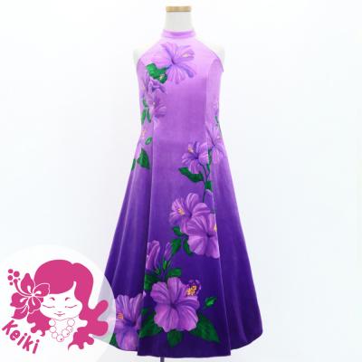 Hula Kids Long Hibiscus Dress with Velvet / Luxury Collection / Lavender & Purple / Jp123lvpu