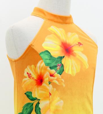 Hula Kids Long Hibiscus Dress with Velvet / Luxury Collection / Orange & Aqua / Jp123oraq