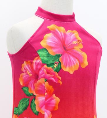 Hula Kids Long Hibiscus Dress with Velvet / Luxury Collection / Pink & Orange / Jp123pior